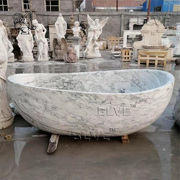 Freestanding Marble Bathtub Natural Stone Carrara Hand Carving