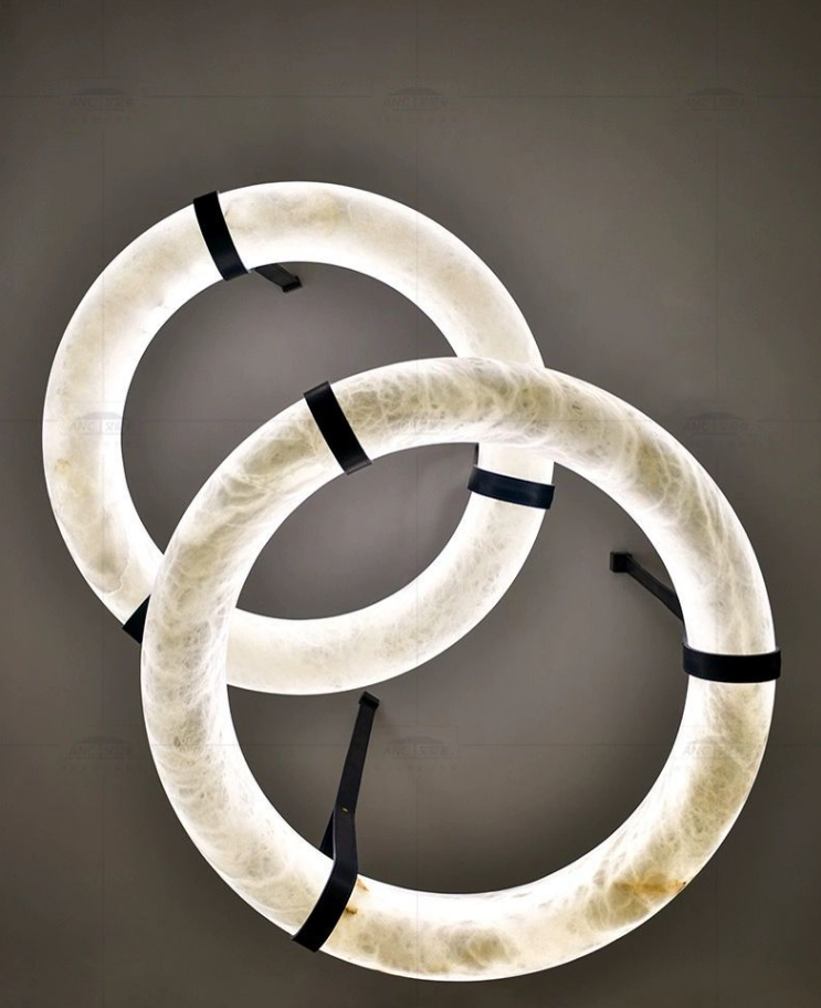 Роскошная кожаная люстра Мраморный круг Кухня Гостиная Креативное искусство Алабастр Светлая висячая лампа