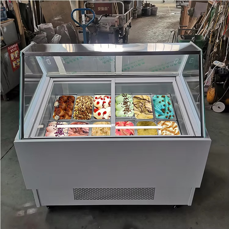 Popular Ice Cream Display Freezer With Stainless Steel Pans Gelato Display Freezer