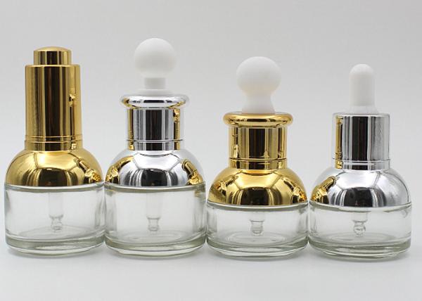 Bouteilles en verre cosmétiques transparentes, couvercle cosmétique d'or de bouteille de jet