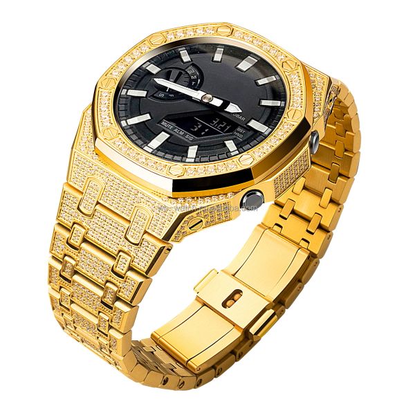 Full Zircon Diamond Stainless Steel Watch Case And Band For Casio Ga2100 Replacement