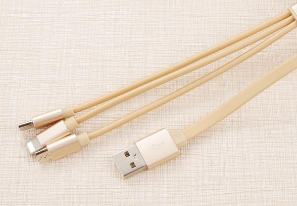 Durable 1m / 3ft TPE 3 In 1 USB Data Cable 5V2.4A Fast Charging For Cell Phone