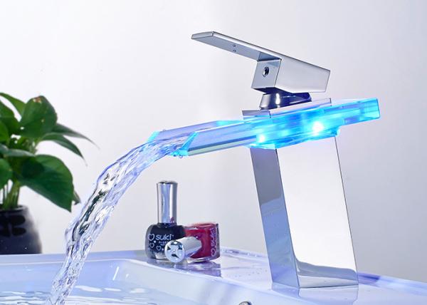 Hot And Cold Water LED Bathroom Basin Faucet Brass Color Changing ROVATE