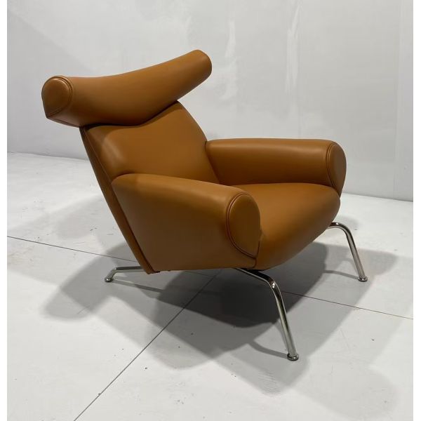 Leather Wood Metal Designer Living Room Chair Luxury Lounge Armchair Modern Sofa Contemporary Wing Back Accent Chair