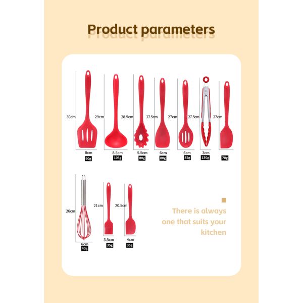 Silk Printing or Debossed Logo 12PCS Silicone Kitchen Utensils Set with Plastic Holder