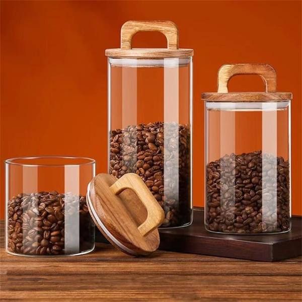 Food Storage Container High Borosilicate Glass Kitchen Jar with Wooden Bamboo Lid