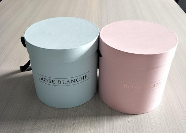 Luxury Rose Cylinder Gift Box Pink Paper Gold Logo With Ribbon Handle
