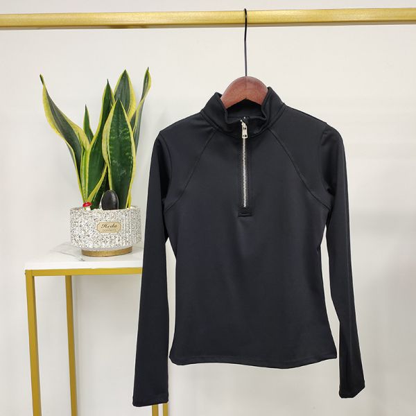 Верховая езда Wicking пота покрывает длинные ехать рубашки молнии основного слоя черные женские