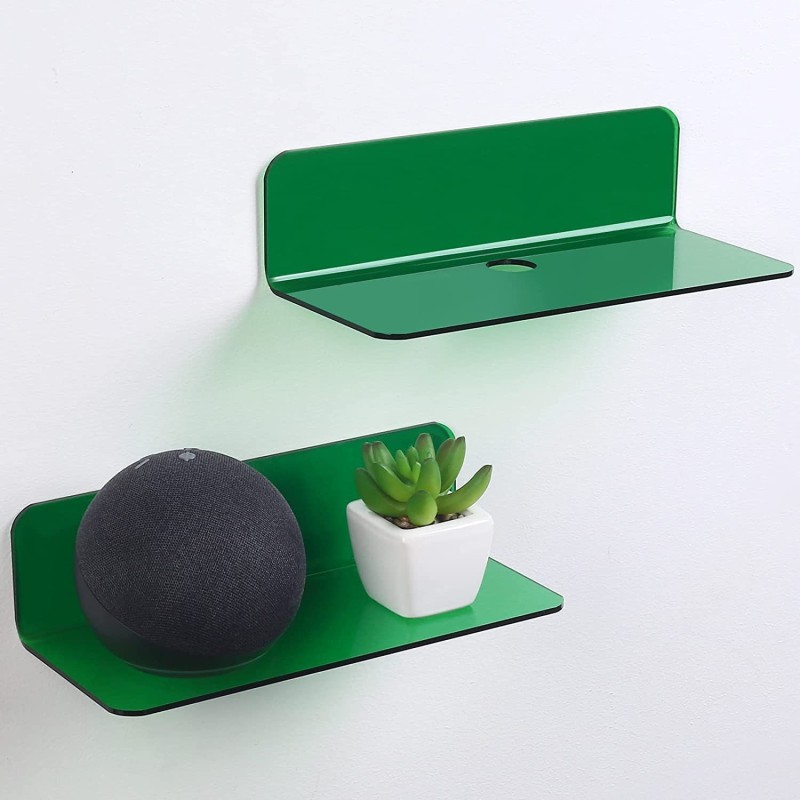 Single-Tier Wall-mounted Acrylic Rack with Floating Shelf and Clock Speaker Storage Perforation-Free for Pot Storage