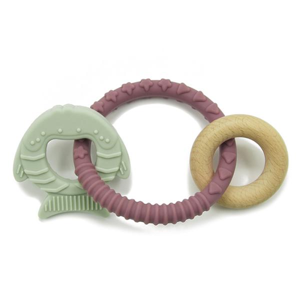 Pure Silicone FSC Certified Wooden Teething Ring For 12 Months Infant