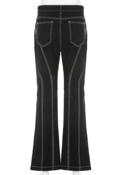 Custom Clothing Factory China Women'S Casual Split Topstitch Bootcut Denim Pants