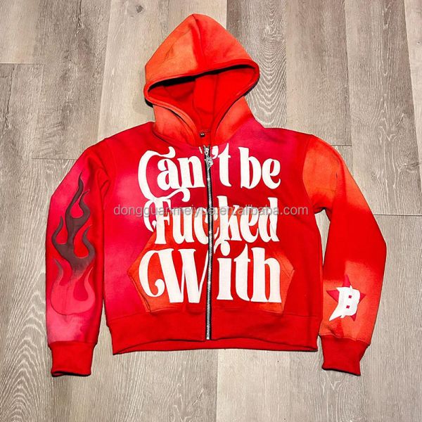 Camisetas con capucha personalizadas 3D Impresión de pulpa Logotipo francés Terry Sudaderas de sol desvanecido Vintage Acid Wash Distressed Zip Up Hoodie Unisex para hombres