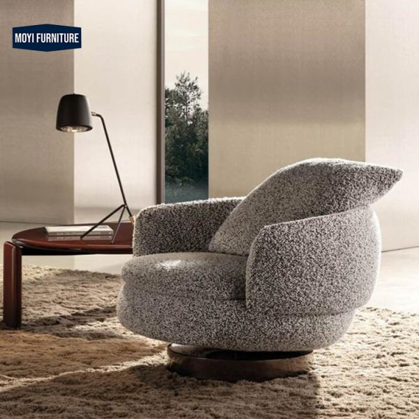 Metal Legs Modern White Teddy Fabric Armchair Swivel Ottoman Accent Chair for Living Room Lounge Seating