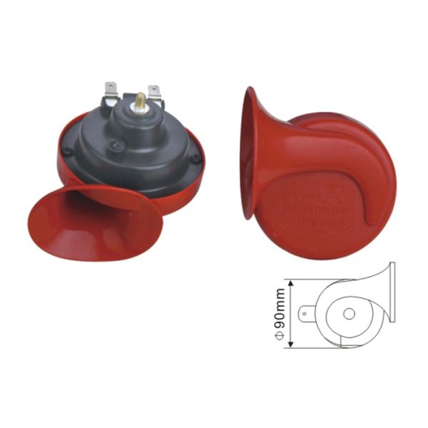 EST1001H 12V/24V Red Snail Shape Car Horn Truck Electric Vehicle Horn 100-115DB Dia 90mm 3.7A