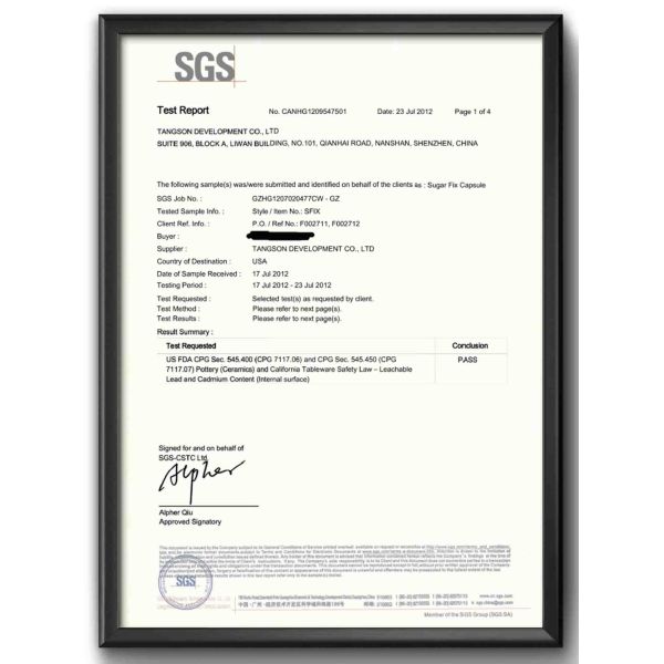 TANGSON DEVELOPMENT CO., LIMITED Сертификации