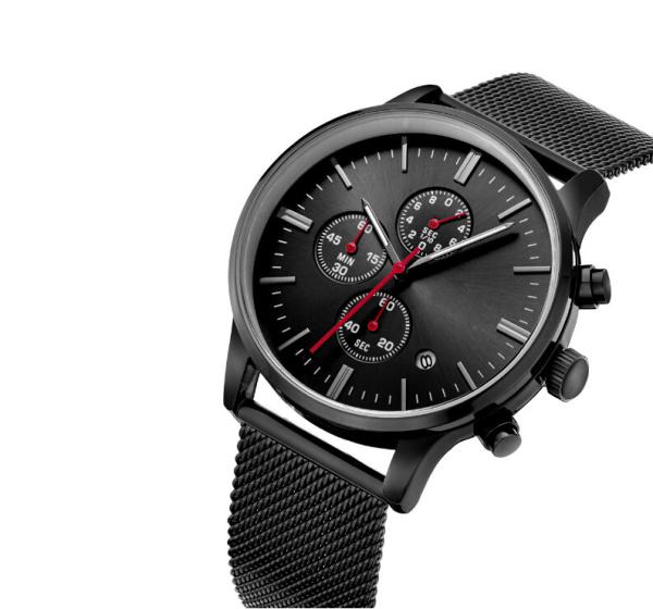 Black Zinc Alloy Case Mens Quartz Watch Water Resistant For Young Men