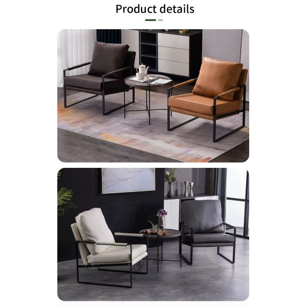 Accent Style Mid Century Living Room Armchair Brown Leather Metal Frame Bedroom Occasional Chair Contemporary Seating