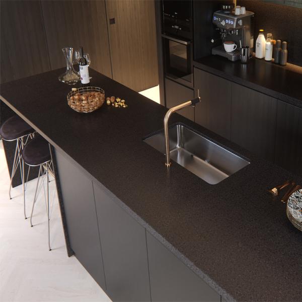 Estilo contemporâneo construído em uns armários de cozinha pretos do PVC dos armários de cozinha