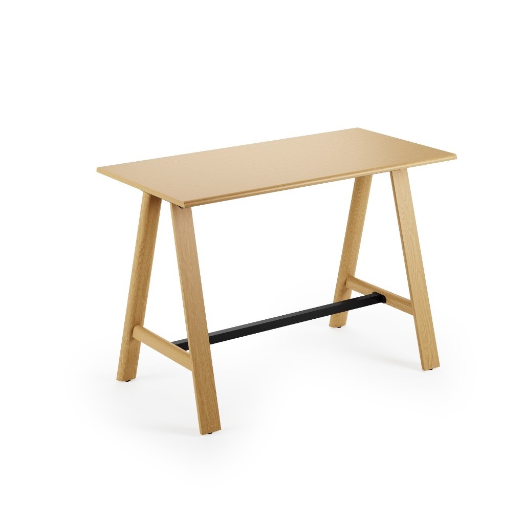 Modern Wooden Bar Table With Metal Footrest For Restaurant Cafe Spaces