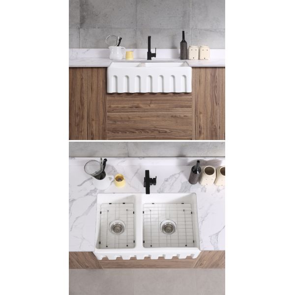 раковина загородного стиля огнеупорной глины кухонной раковины сельского дома шаров 33In двойная