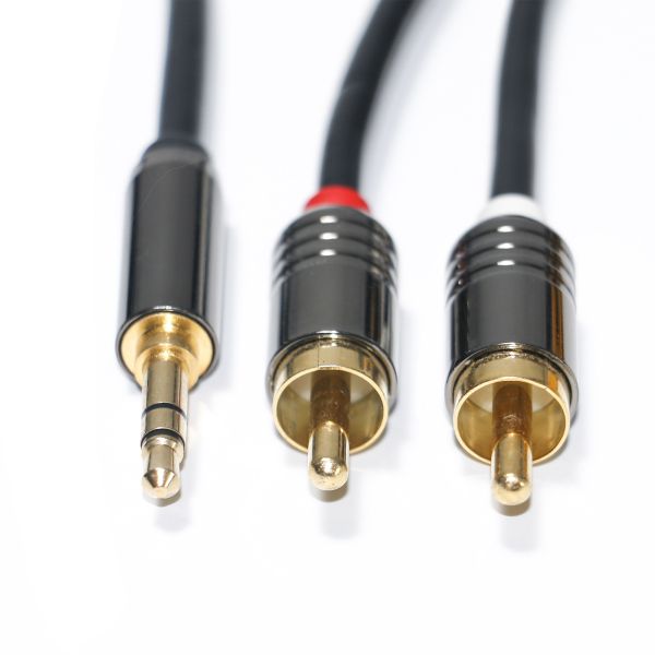 Cable de audio RCA 3.5MM 2-1 Carcasa de metal negro para audio de automóvil 0.53M 1M 2M