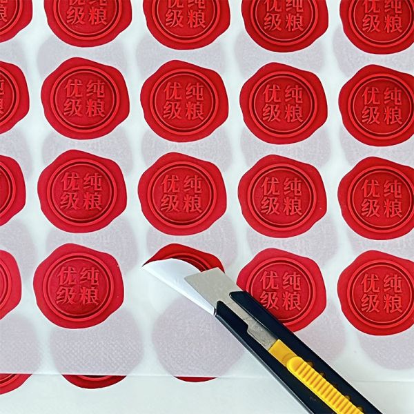 Custom Design Die Cut Circle Red Embossed Sticker Labels Luxury Self-adhesive Jar Bottle Seal Labels Sheet With Embossed Logo