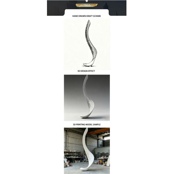 Large outdoor stainless steel lighting sculpture with curved shape