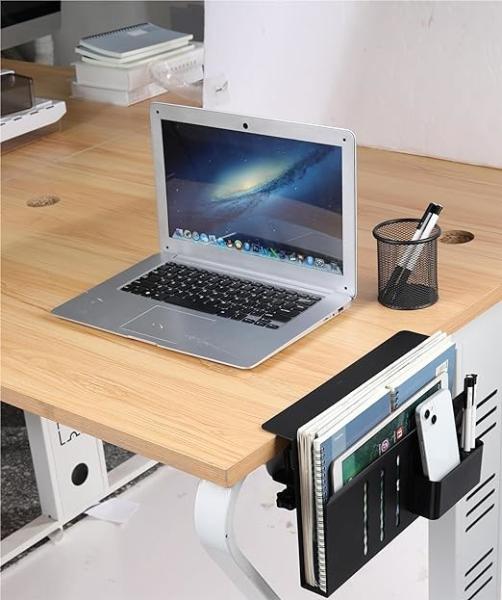 Armazenamento sob mesa com suporte de caneta magnética e suporte de laptop ajustável em branco/preto