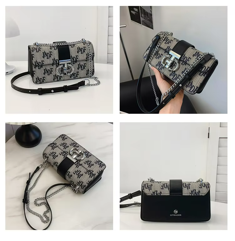 Retro Letter Printed Chain Long Shoulder Strap Women'S Crossbody Bag Closure Type ZIP