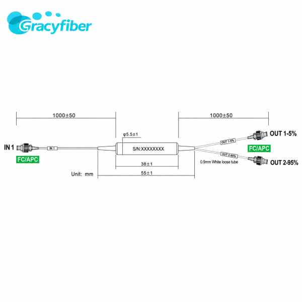 1x2 Fiber Optic Coupler 50/50 1310nm Polarization Maintaining Fiber Coupler Low Insertion Loss
