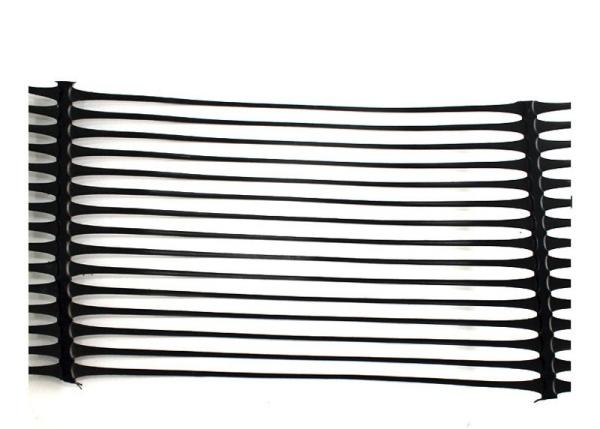 Line Polyester Black Color 60kn Uniaxial Plastic Geogrid For Reinforced Cement Pavement