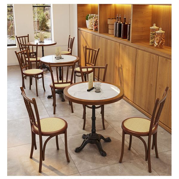 Simple Restaurant Interior Design American Retro Cafe Bistro Restaurant Rattan Wooden Table and Chairs