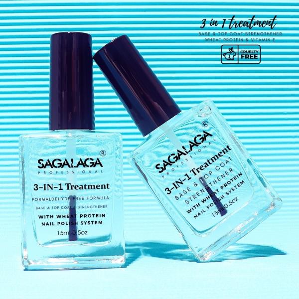 SAGALAGA 15ML 3 in 1 Fast Dry Transparent Strengthener Nails Top and Base Coat Long Lasting No Lamp Cured Nail Polish