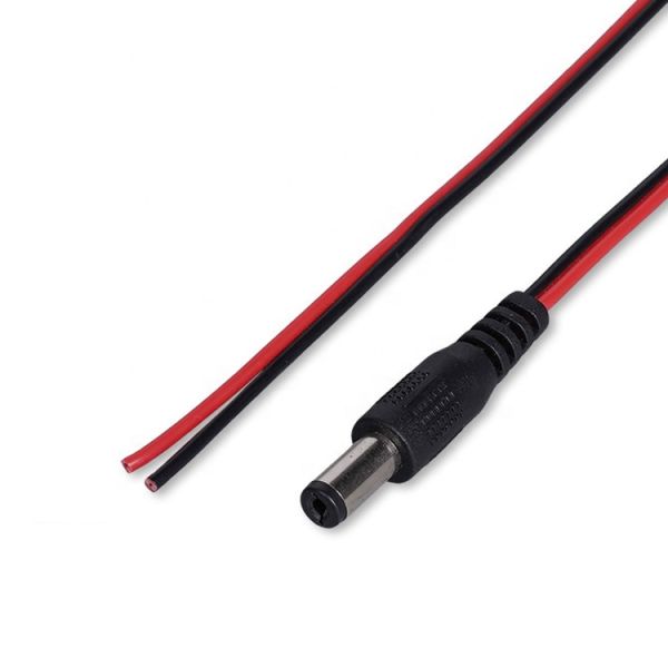 Rojo Negro DC Hombre 5.5x2.1mm Barril Jack a despojado Abierto Desnudo Fin de alambre de lata