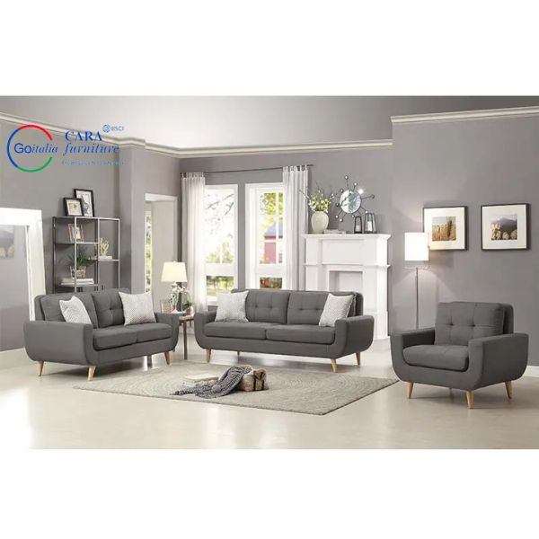 ODM Minimalism 3Pcs Upholstered Sofa Wood Legs High Density Living Room Furniture Fabric Sofa Sets