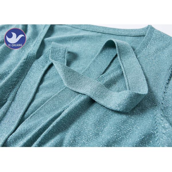 Viscose Lurex Womens Knit Cardigan Sweaters Long Sleeves Neck Slit Female