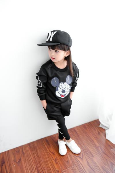 2016 Fashion Kid's Cool Spring Sport Black Mickey Top+Cute Legging 2 PCS