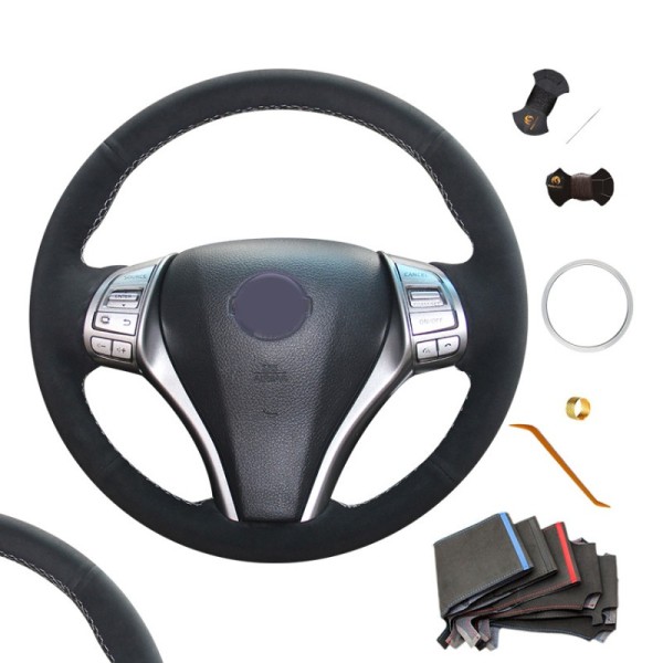 Custom Black Suede Car Steering Wheel Cover for Nissan X-Trail Qashqai Rogue 2014-2017