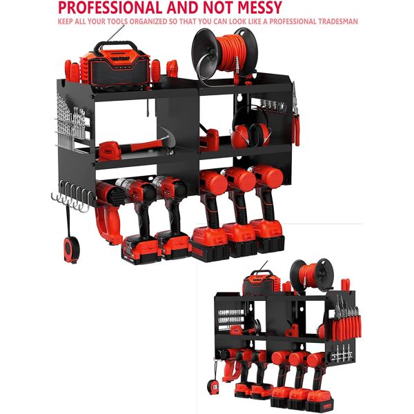 Wall Mounted Garage Cordless Power Tool Pegboard Hook Organizer Storage Rack 6 Holder