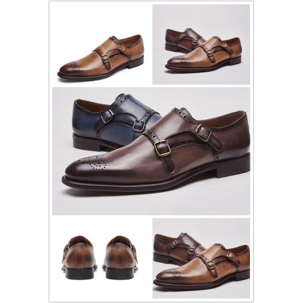 Итальянская настоящая кожаная обувь с ремнями для монахов, кожаные туфли для мужчин в брюках