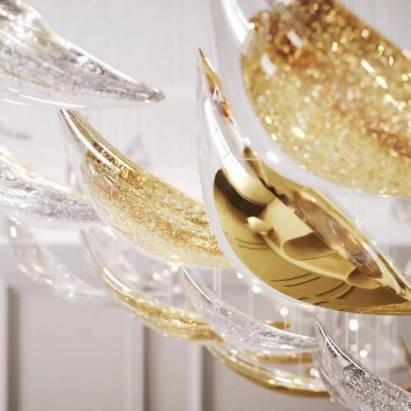 Customized Hotel Lobby Crystal Chandelier Modern Luxury Decorative Large Glass Leaf Led Pendent Light