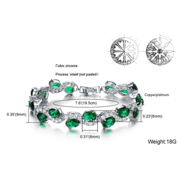 Women Platinum Plated Green Cubic Zirconia Bracelet Wedding Jewelry(JDS924GREEN)