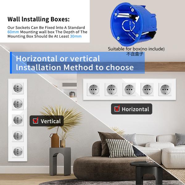 Electrical Wall Socket with Phosphor Bronze Conductor Type 366 Tempered Glass Panel