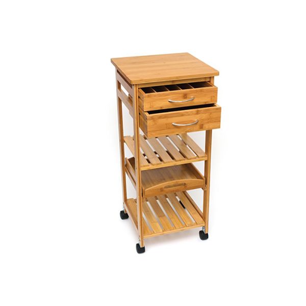 Wooden Kitchen Food Tray Trolley Cart with Wheels Prices Bamboo Home Furniture