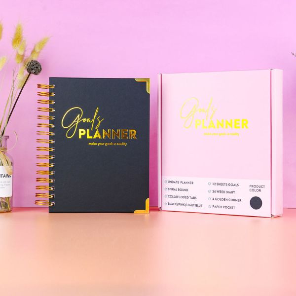 Wholesale A5 Black Spiral Weekly Manifestation Goal Journal Planner and Agenda Notebook With Gift Box