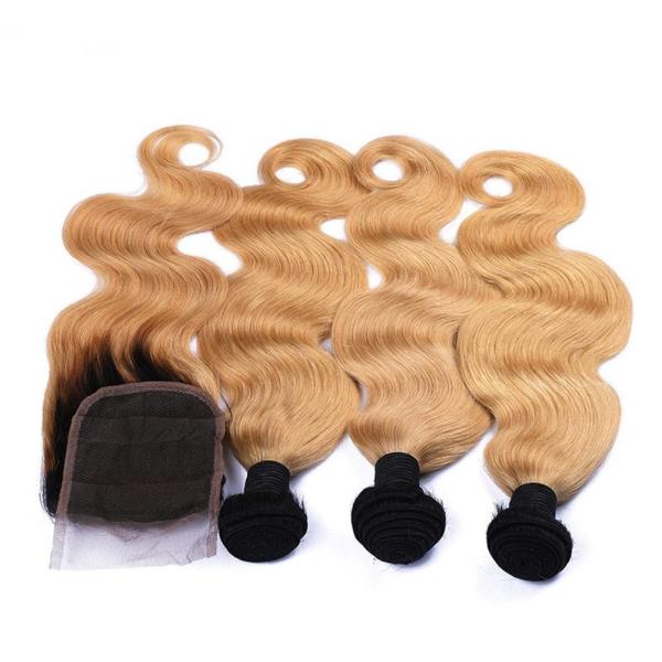 Ombre Blonde 1B 27 Peruvian Hair Body Wave 3 Bundles With Closure Ombre Human Hair Bundles With Closure Remy Hair