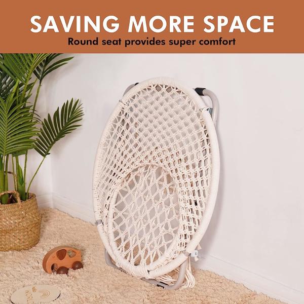 Saucer Chair with Folding Metal Frame, 100% Cotton Handmade Round Cozy Chairs, Exquisite Moon Chair for Bedroom
