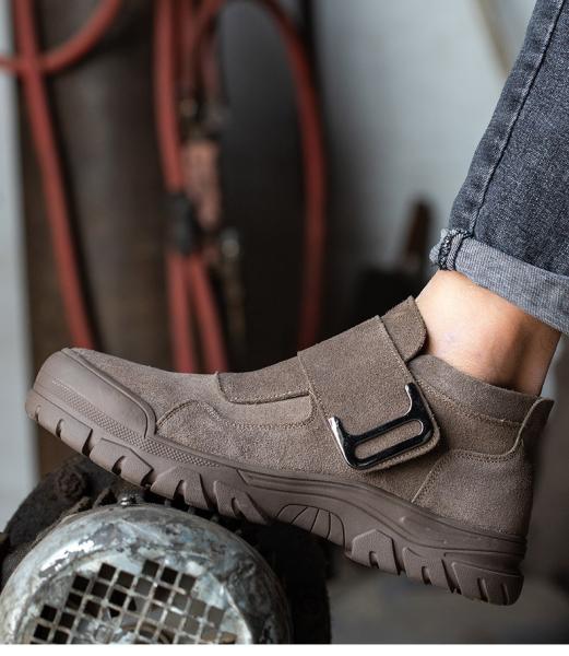 Anti-proof Unisex Suede Work Shoes in Gray Khaki for Industrial Safety