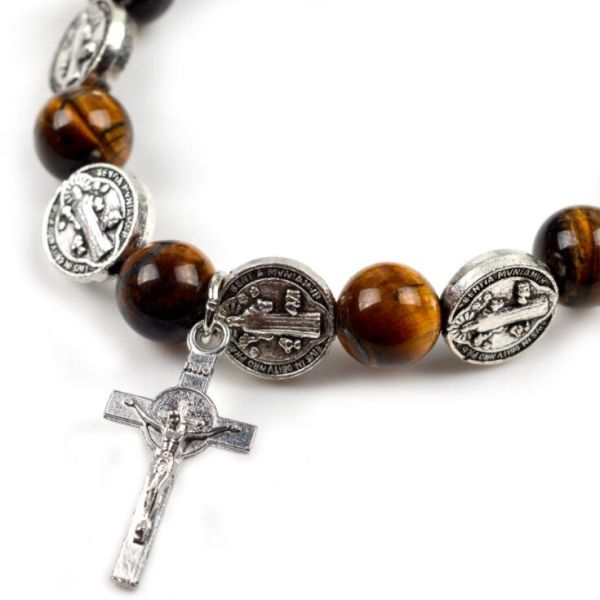 Vintage Cross Charm Christian Rosary Bracelet