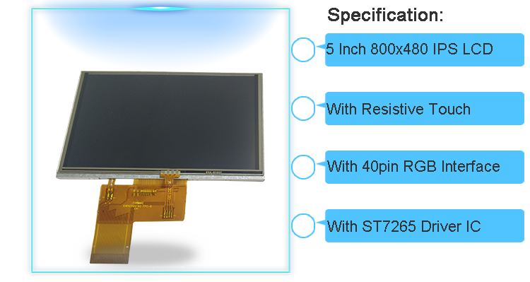 REACH ST7265 IPS 5 Inch TFT Display LCD Touch Screen 800x480
